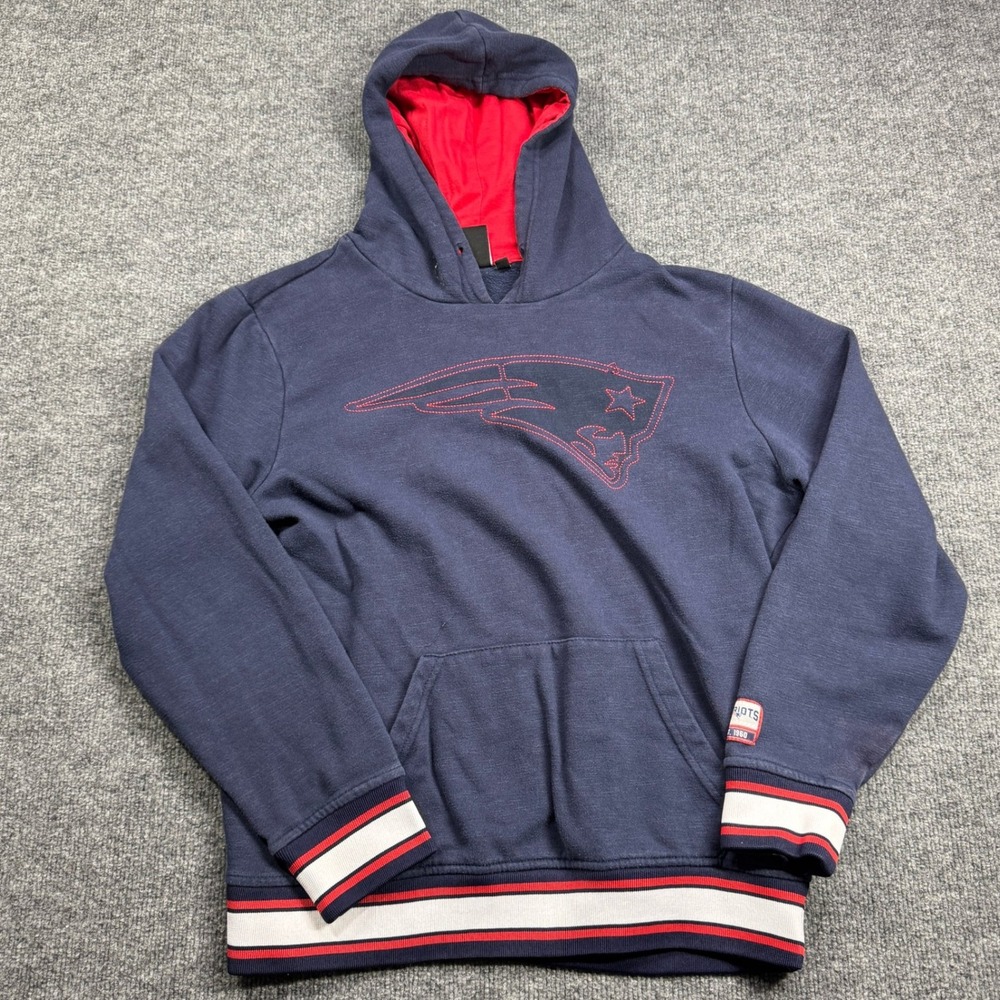 NFL New England Patriots Hoodie Womens S Navy Blue Striped Trim Pullover